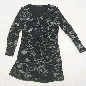 Thyme Maternity Shirt Women's Size Large Top Nylon Floral Long Sleeve Black Grey